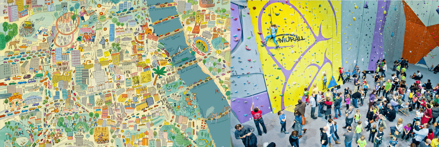 Karta över warszawa för barn och en klättervägg.